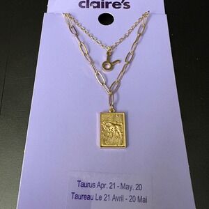 NWT Claires Gold Taurus Zodiac Layered‎ Set of 2 Necklaces April May Gift